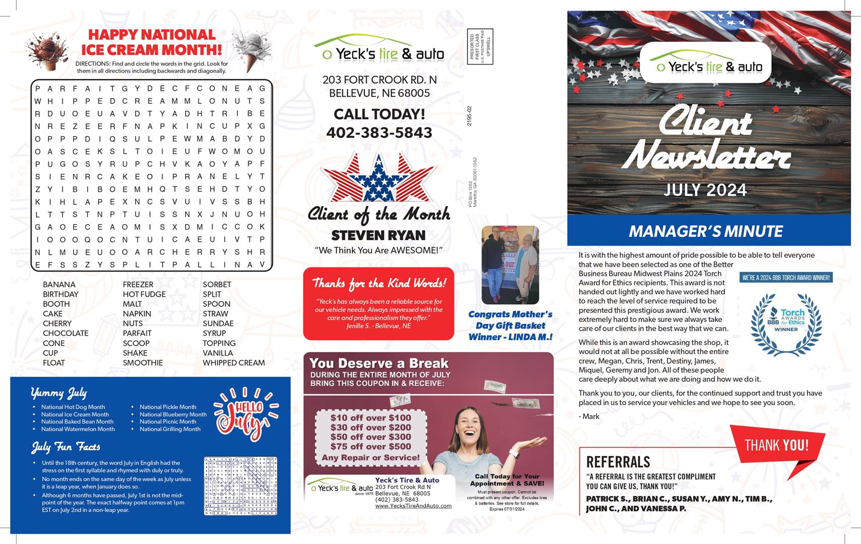 Monthly Newsletter Page 1 | Yeck's Tire & Auto